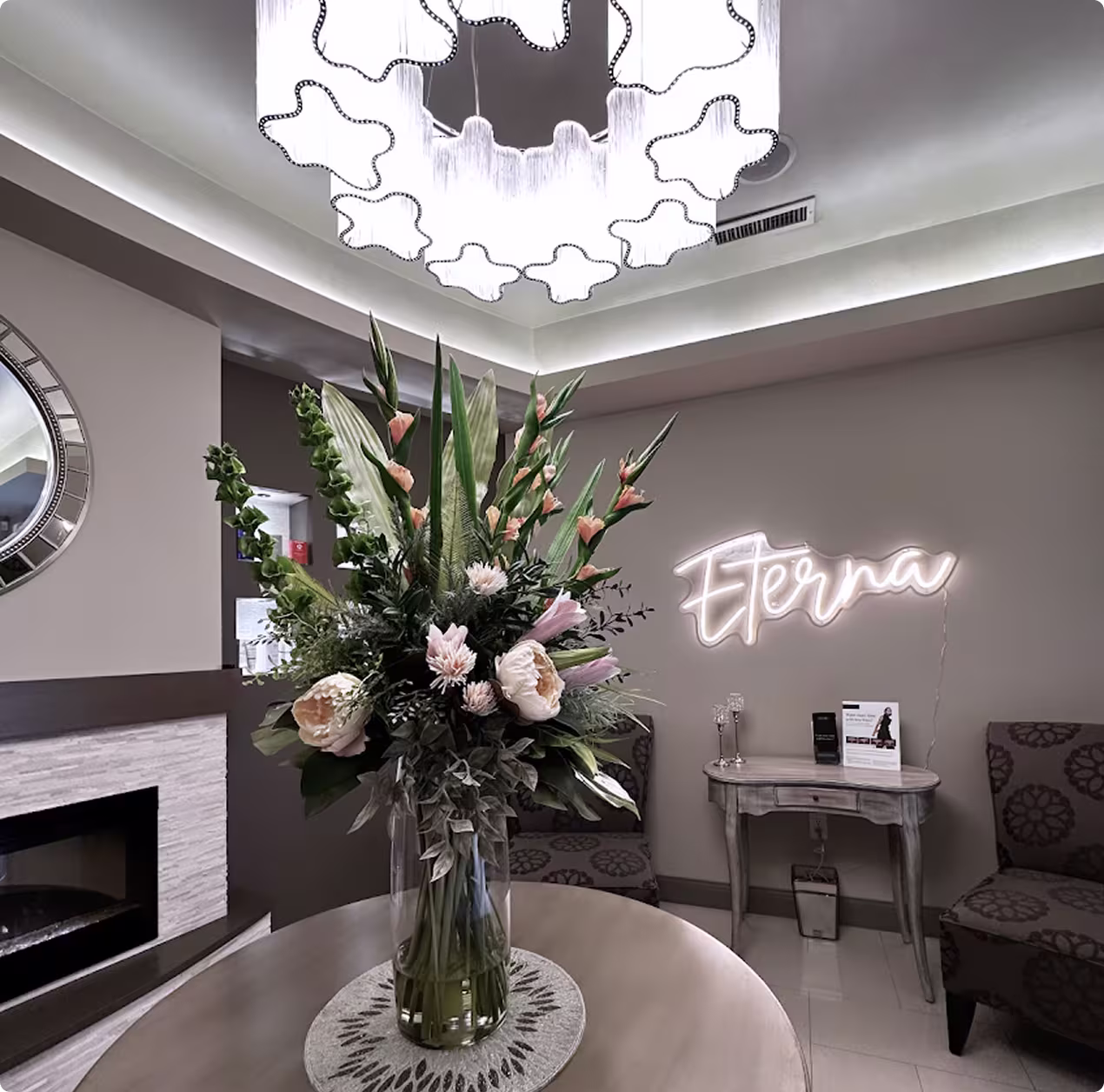 Clean, professional medical spa treatment room with neutral tones at Eterna Vein & Medical Aesthetics in Tacoma